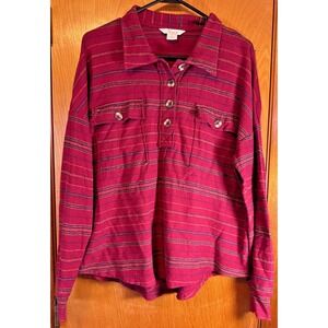 Natural Reflections Womens Red Blanket Stripe Knit Long Sleeve Henley Medium